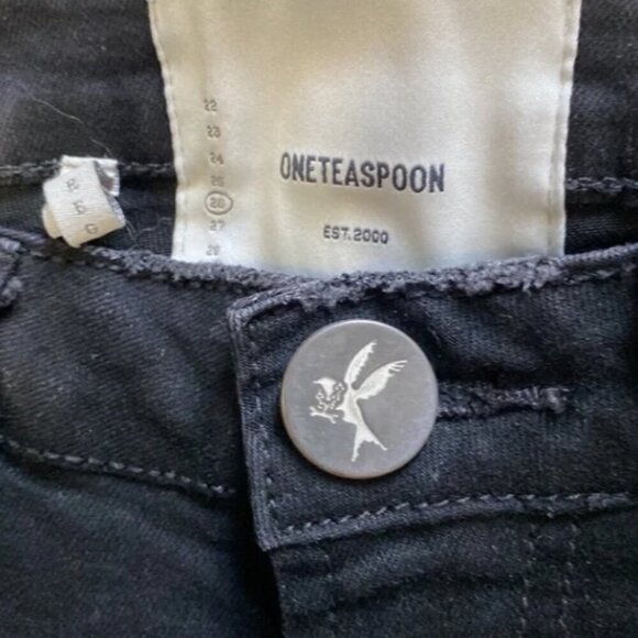 ONE TEASPOON Freebirds Ii High Waist Stretch Black 2 knee-rips Fit Leg R 26 US4 - Picture 11 of 16